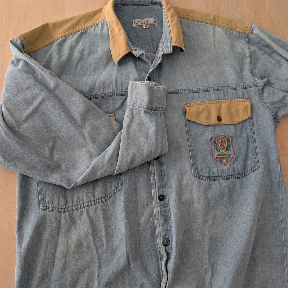 🇮🇹 Denim Shirt with Tan Suede, Made in Italy